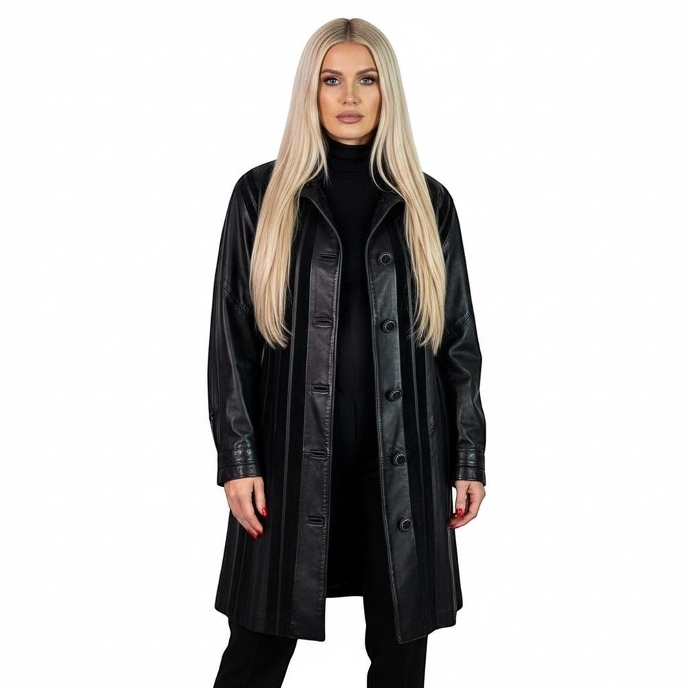 BOD & CHRISTENSEN BLACK LAMBSKIN TRENCH COAT MID LENGTH  VINTAGE LEATHER COAT